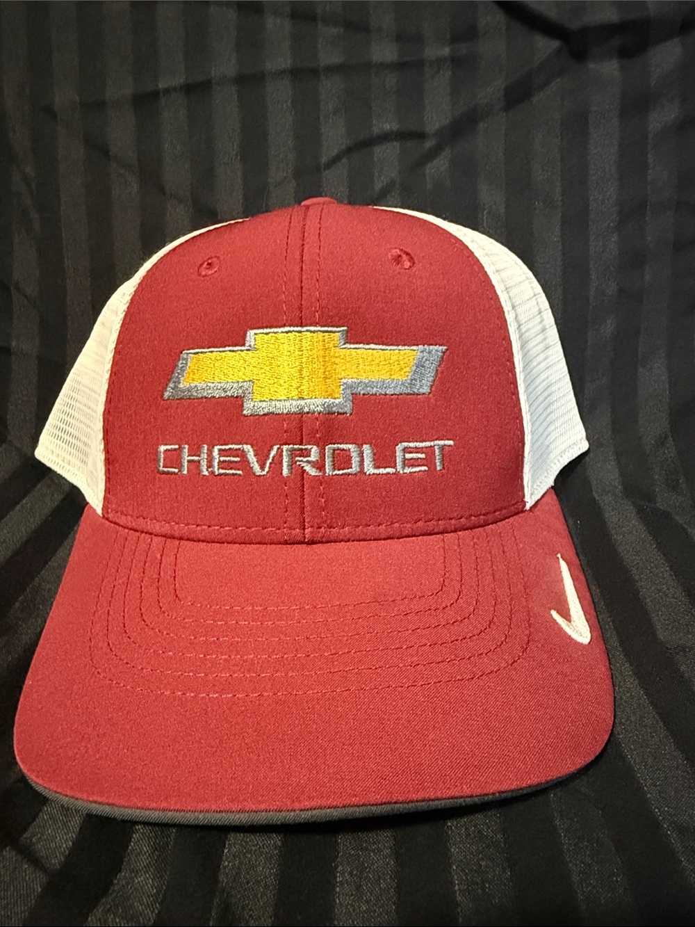 Nike Maroon and White Fitted Hat with Yellow Chevrolet Logo